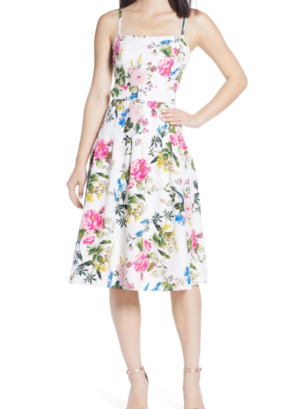 Eliza J Belted Taffeta Fit & Flare Dress, 4 Petite, Worn once